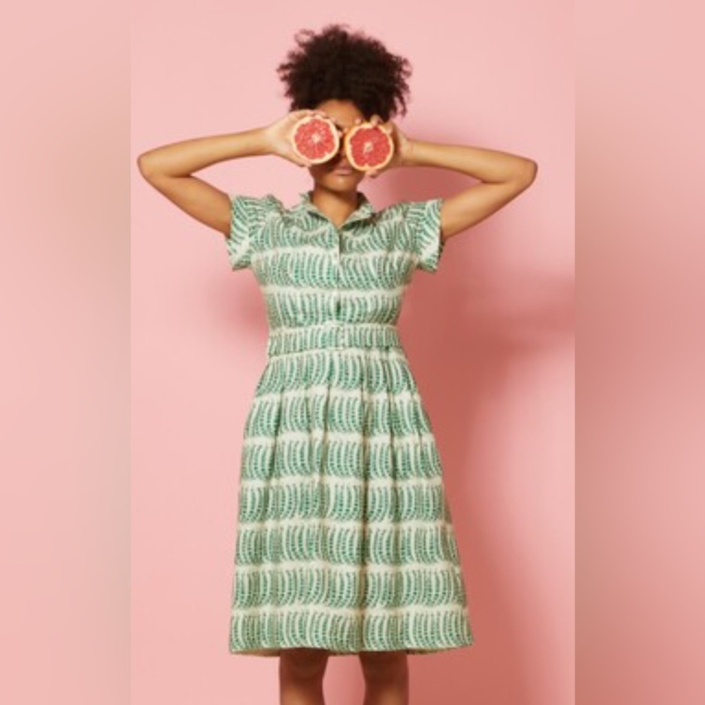 Palava Green and White Women's retro summer spring Dress US 8 Organic